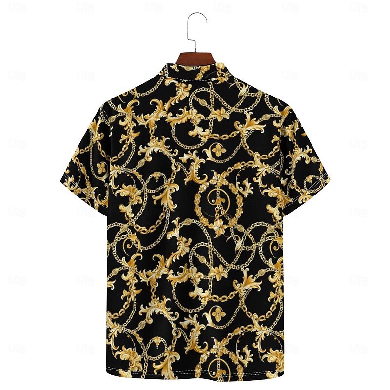 Flower / Plants Men's Casual Print Polo Set Casual Daily Wear 95% Polyester 5% Spandex Short Sleeve Turndown Polo Shirts Black Spring & Summer S M L Micro-elastic Lapel Polo3