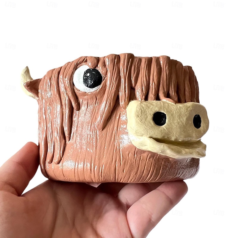 Handmade Highland Cow Crochet Yarn Bowl - Unique Clay Knitting Bowl for Yarn - Scottish Shetland Cow Crochet Holder for Highland Cow Lovers4