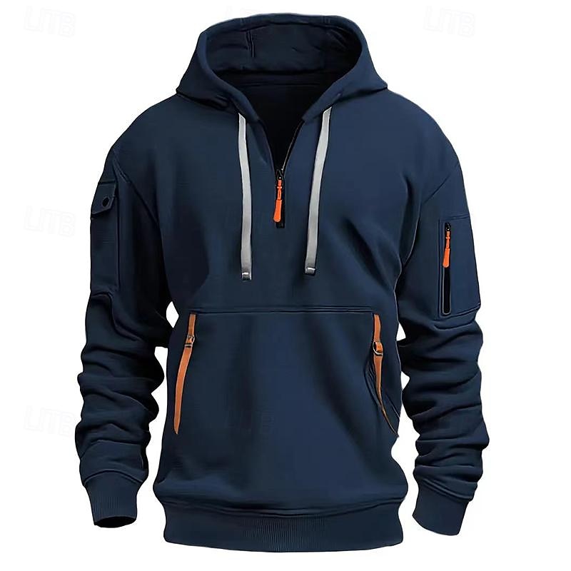 Men's Hoodie Quarter Zip Hoodie Tactical Black White Burgundy Navy Blue Royal Blue Hooded Plain Pocket Sports & Outdoor Daily Holiday Polyester Streetwear Cool Casual Spring &  Fall Clothing Apparel4