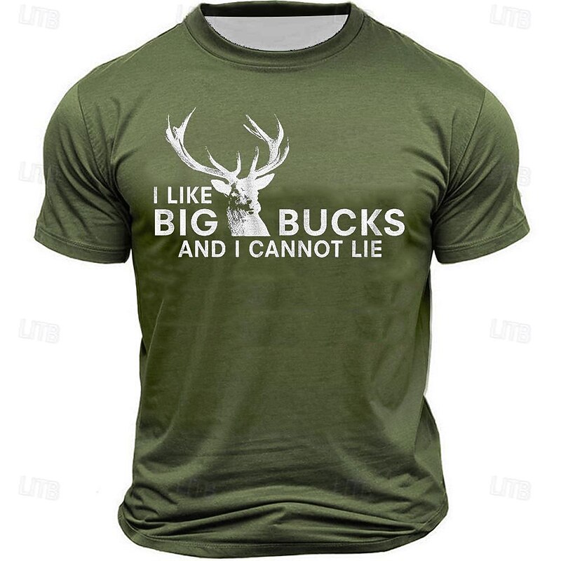 Men's Funny 'I Like Big Bucks' Pun T-Shirt - Deer Hunting Graphic Tee Short Sleeve