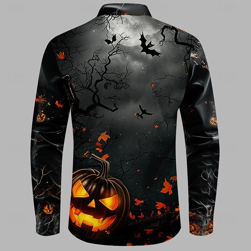 Halloween Men's Pumpkin Grimace Halloween Costumes Shirt Button Up Shirt Long Sleeve Casual Dark Party Evening Wear Fall Winter Spring & Summer Turndown Shirt Collar Button Up 3D Print Black2
