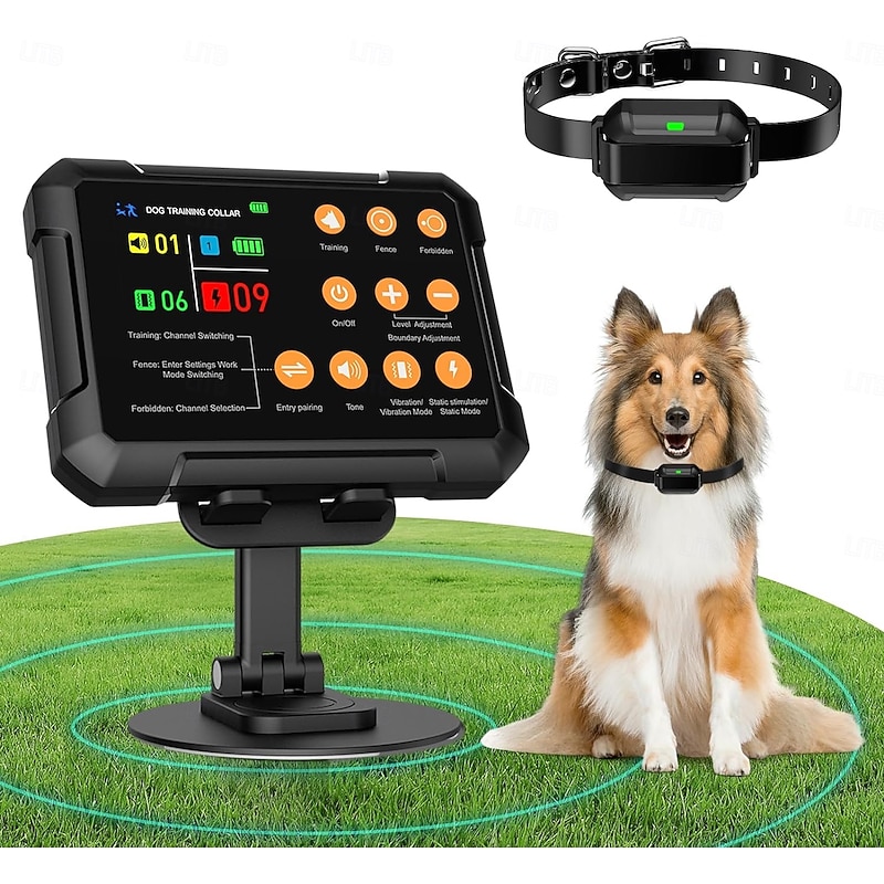 3in1 Electric Wireless Fence Dog Training Collar Forbidden Zone High Precision Radar Wireless Fence System Up to 1 Acre Real-Time Distance Monitoring Indoors & Outdoors Medium to Large Dogs