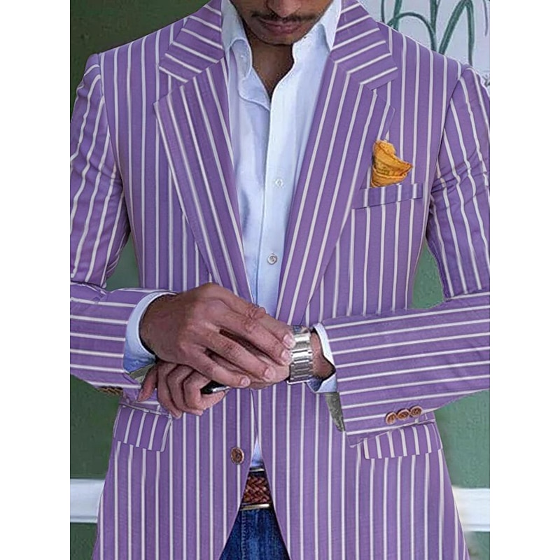 Men's Graduation Blazer Formal Evening Wedding Party Birthday Party Fashion Casual Spring &  Fall 95% Polyester 5% Spandex Stripes Pocket Casual / Daily Single Breasted Blazer Pink Blue Orange Green2
