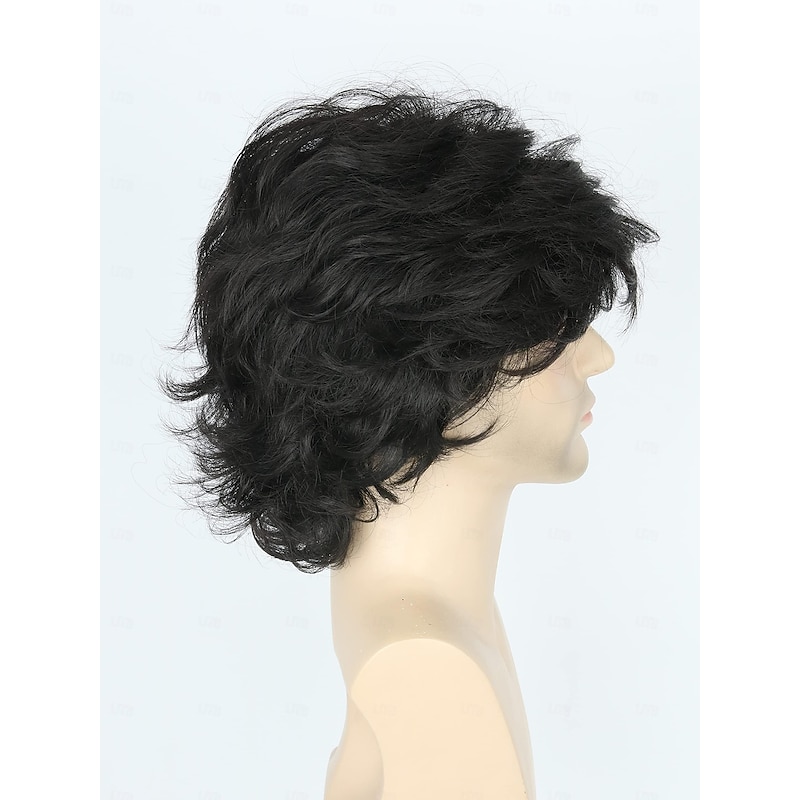 70s Men's Wig Black Short Wavy Puffy Wig Cosplay Carnival Costume Character Wig Halloween Wigs4