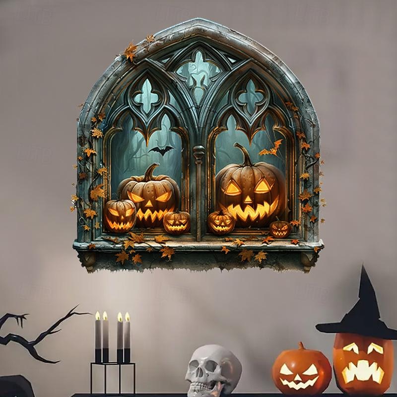 Halloween Horror Hole Pumpkin Head Wall Decals - Self-Adhesive Waterproof Stickers for Party Decoration, Doors, and Windows2