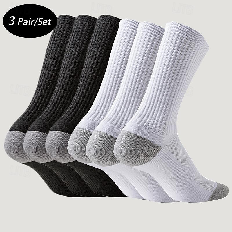 Men's 3 Pairs Multi Packs Socks Running Socks Long Socks White+White+Black Black Color Color Block Sports & Outdoor Daily Vacation Basic Medium Spring Fall Fashion Casual