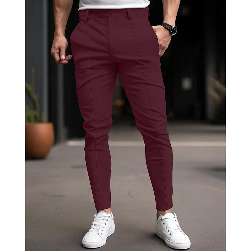 Men's Trousers Chinos Chino Pants Pleated Plaid Comfort Work Business Daily Casual Black Wine Micro-elastic3