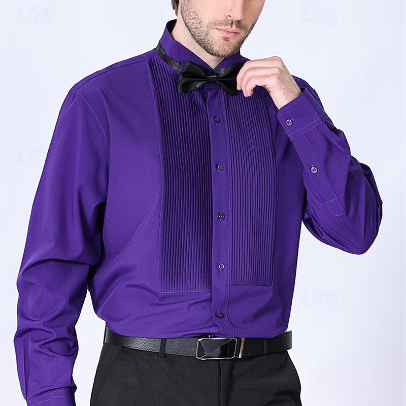 Men's Shirt Dress Shirt Button Up Shirt Plain Wedding Party Black Yellow Red Blue Long Sleeve Lapel Spring &  Fall Clothing Apparel