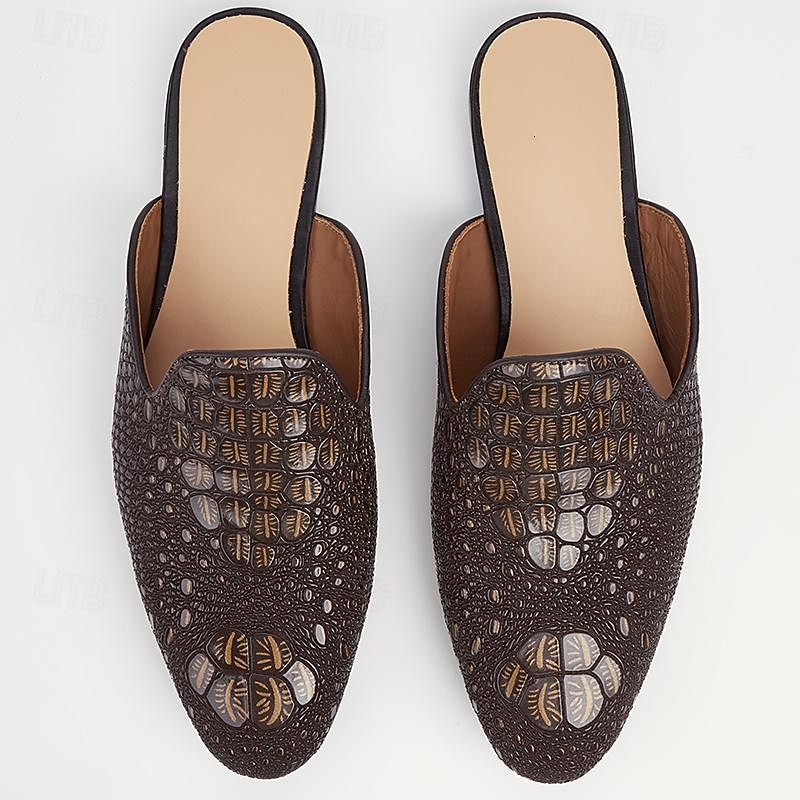 Men's Leather Slip-On Mules - Crocodile Patterned Casual Loafers for Formal and Casual Occasions3