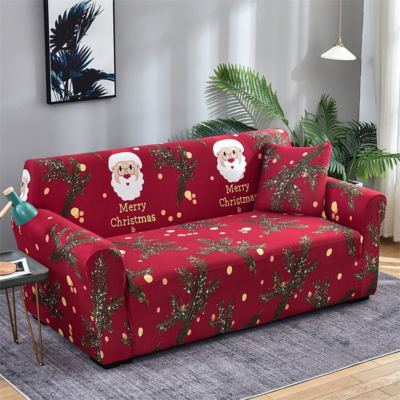Christmas Sofa Cover Stretch Santa Claus Sofa Slipcover for Living Room Office Decor Furniture Protector - Main Image