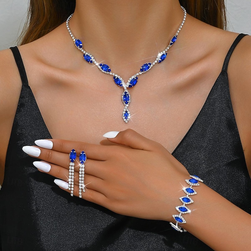 Jewelry Set 4pcs Rhinestone Alloy Earrings Necklace Bracelets Women's Elegant Vintage Fashion Geometrical Geometric Jewelry Set For Wedding Party Anniversary