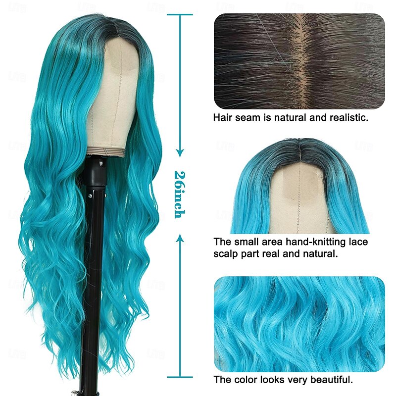 Long Wavy Wig for WomenMiddle Part Curly Wavy Wig Natural Looking Synthetic Heat Resistant Fiber Wig Halloween Cosplay Party Wigs4