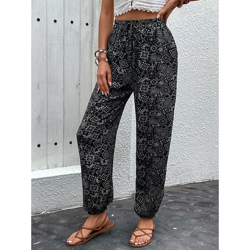 Women's Joggers Pants Trousers Fashion Long Graphic Side Pockets Elastic Waistband Print Breathability Comfortable Micro-elastic Casual Daily Black Navy Blue Spring & Summer Regular Fit