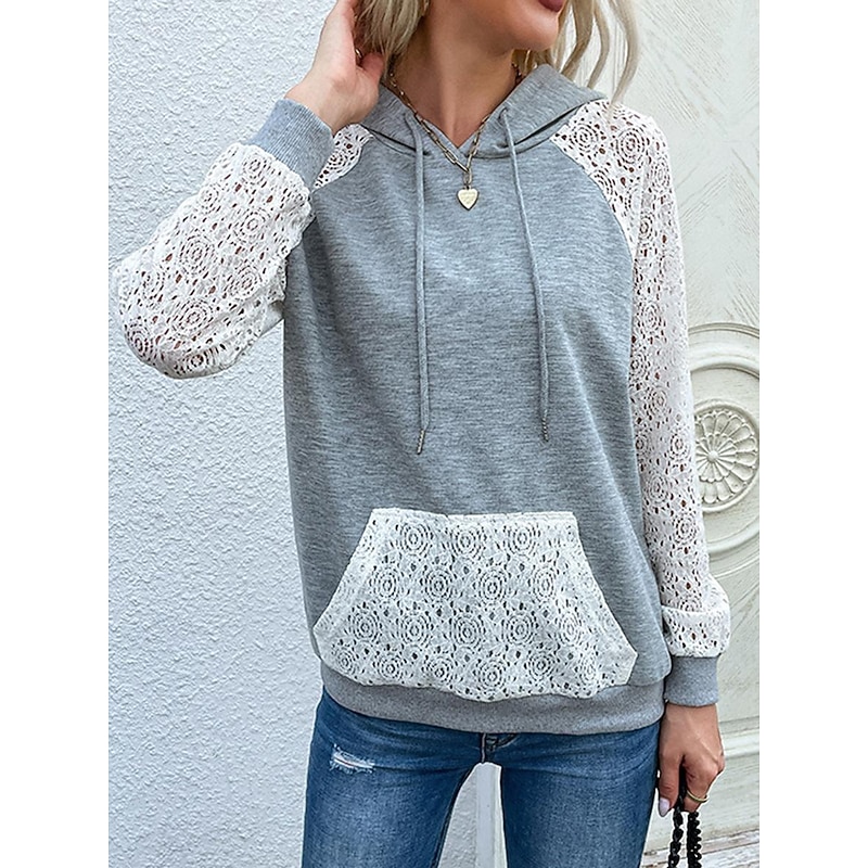 Women's Hoodie Sweatshirt Pullover Casual Plain Dailywear Hooded Pocket Long Sleeve Gray Spring Fall Winter4