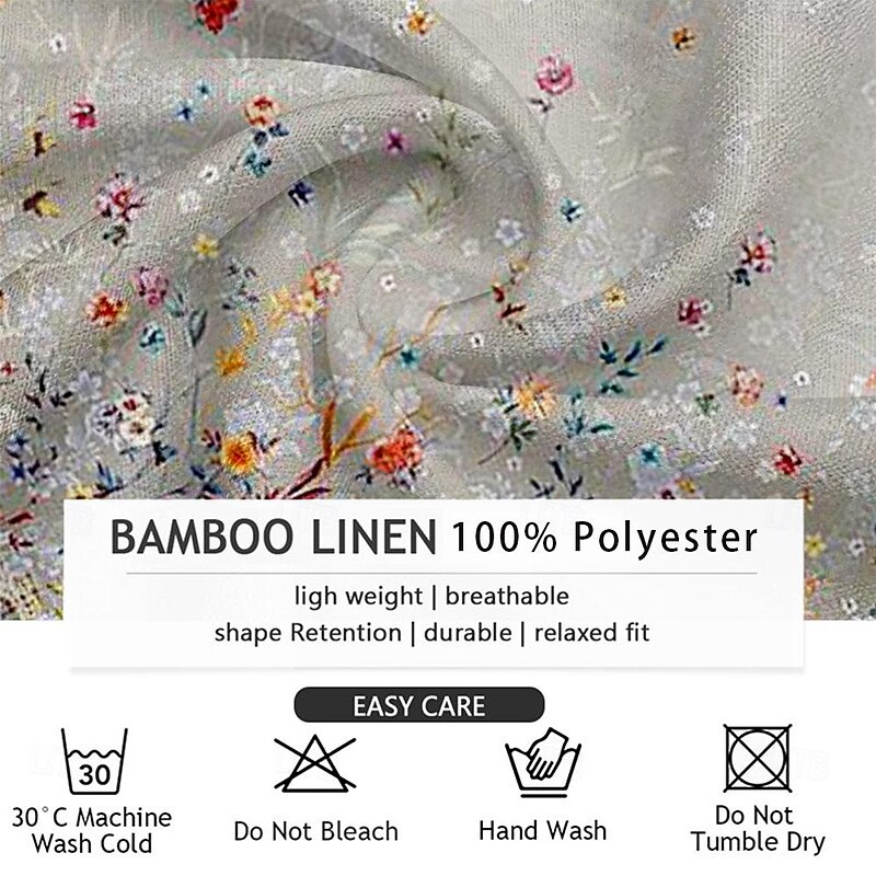 Men's Floral Shirt Button Up Shirt Henley Shirt Long Sleeve Vintage Casual Daily Holiday Summer Spring Fall Collarless V Neck Print Gray3