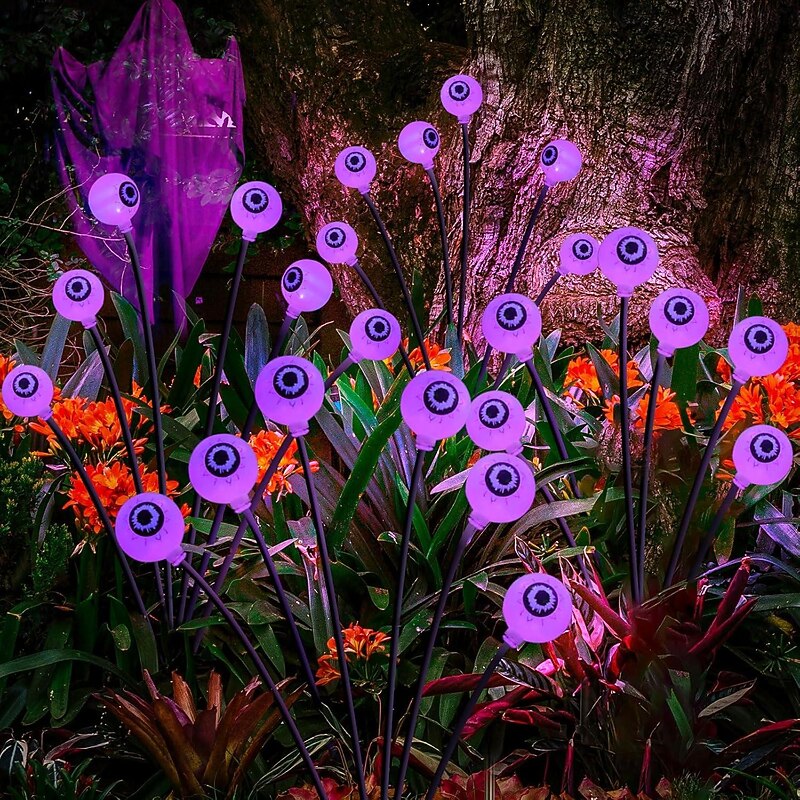 Solar Halloween Lawn Lights Eyeballs Rocking Firefly Lights Halloween Ghost Eyes Outdoor Waterproof Yard Holiday Party Yard Walkway Decoration 1/2pcs