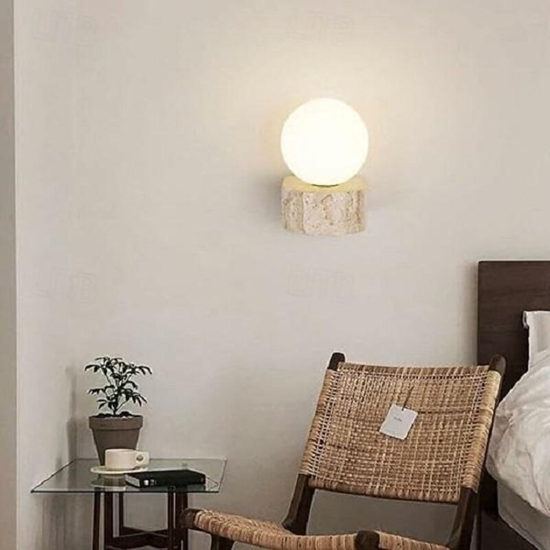 LED Indoor Wall Lights 3-Color Light Source Retro Creative Square Wall Lights Japanese Style Natural Yellow Travertine Wall Lamp for Living Room Dining Room Bedroom Study 110-240V