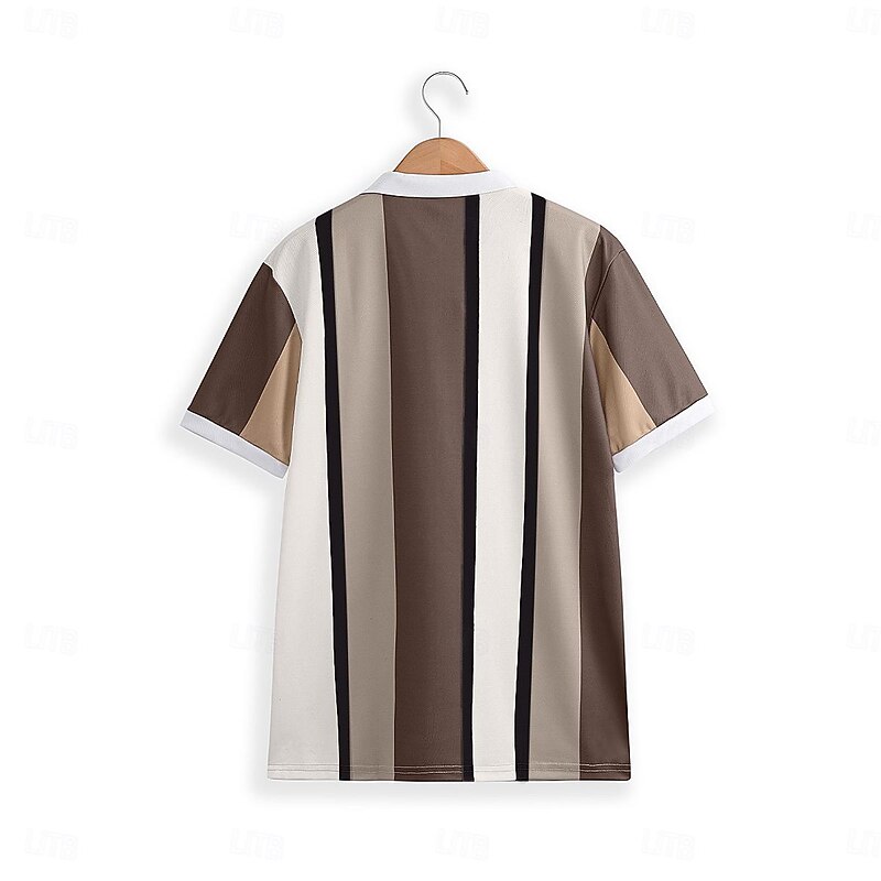 Men's Golf Shirt Polo Casual Quarter Zip Short Sleeve Fashion Casual Striped Zipper Summer Spring Regular Fit Black White Yellow Pink Royal Blue Blue Golf Shirt4