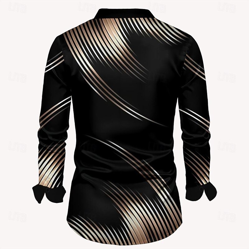 Men's Shirt Dress Shirt Button Up Shirt Long Sleeve Fashion Casual Party Evening Wear Causal Casual Summer Spring Fall Turndown Button Up 3D Print Black2