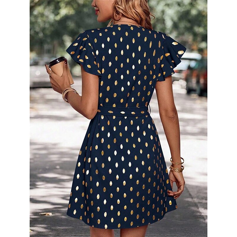 Women's Casual Dress Polka Dot Zipper Print V Neck Mini Dress Stylish Casual Daily Date Short Sleeve Summer 9