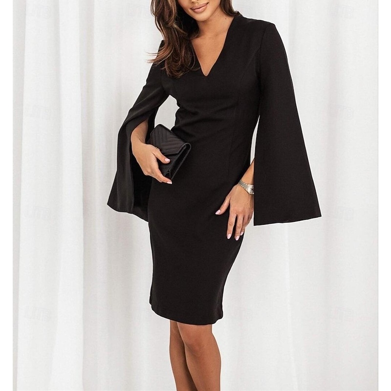 Women's Mini Dress Black Dress Cocktail Dress Formal Dress Elegant Dress Elegant Split Sleeve Formal Regular Fit Solid Color Long Sleeve V Neck Black White Pink Blue Fall