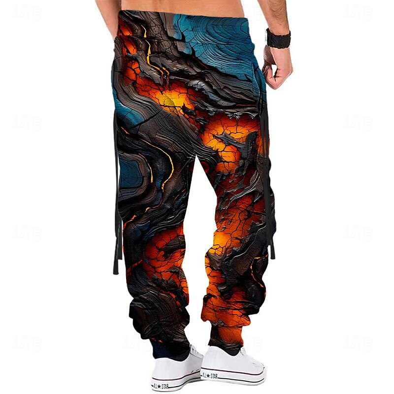 Men's Graphic Flame Sweatpants Joggers Pants Trousers Mid Waist Drawstring Elastic Waist Casual Dark Outdoor Street Dailywear Pocket Spring Fall Winter 3D Print Black2