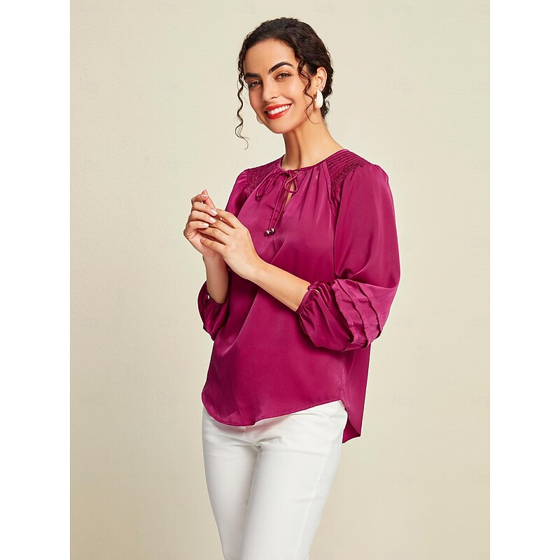 Satin Solid Shimmery Raglan Sleeve Casual Blouse4
