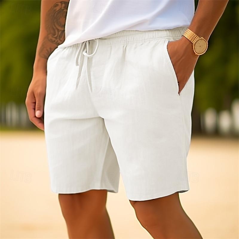 Men's Shorts Summer Shorts Beach Shorts Drawstring Elastic Waist Straight Leg Plain Comfort Breathable Short Casual Daily Holiday Fashion Classic Style White Navy Blue