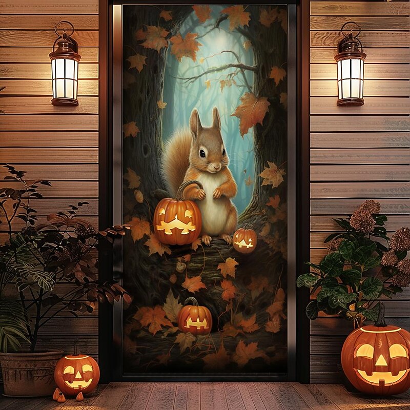 Halloween Door Decorations Halloween Door Covers Black Cat Pumpkin Door Tapestry Door Curtain Decoration Backdrop Door Banner for Front Door Farmhouse Holiday Party Decor Supplies4