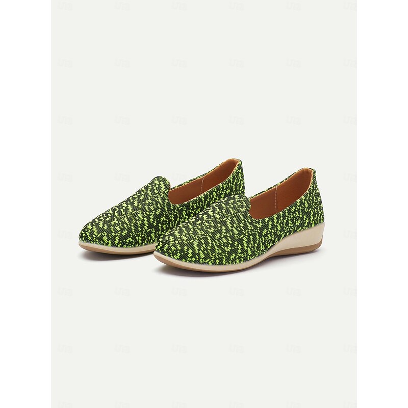 Women's Neon Green Patterned Slip-On Loafers with Breathable Mesh for Casual and Summer Wear3
