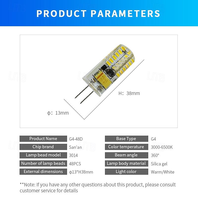6pcs G4 LED Bi-pin Lights 400Lumens 4W 48LED Beads SMD 3014 Warm White White 12 V2