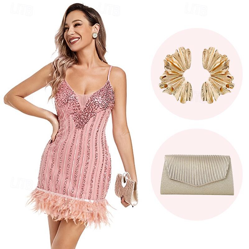 Retro Vintage Roaring 20s 1920s Flapper Dress Cosplay Costume Outfits The Great Gatsby Wedding Guest Sequins Feather Fancy Dress Women's Christmas Halloween Carnival Halloween Party / Evening Wedding2
