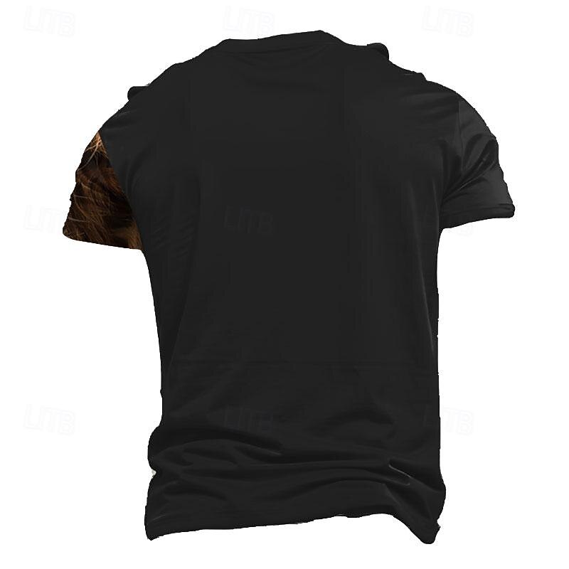 Men's Lion Funny T Shirt Short Sleeve T shirt 3D Print Crew Neck Shirt Retro Vintage Casual Street Style Sports Outdoor Holiday Going out Brown Khaki Spring & Summer Clothing Apparel S M L XL 2XL 3XL2