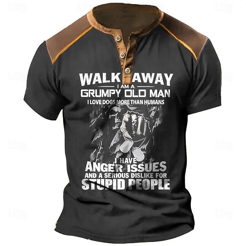 Men's Text Reaper T shirt Henley Shirt Short Sleeve 3D Print Designer Retro Vintage Street Casual Daily Summer Spring Black Blue Green Henley Henley T-Shirt4