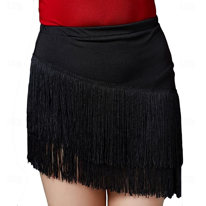 Girls Fringe Dance Skirt Mini Layered Tassel Latin Ballroom Tango Performance Outfits