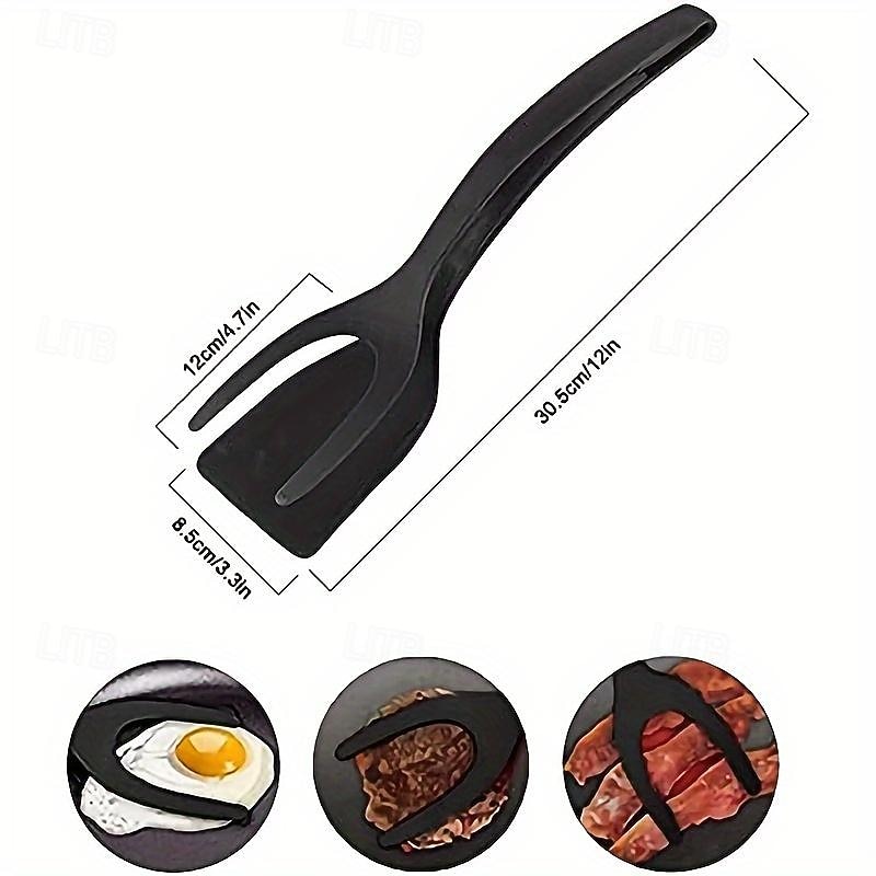 2-Piece Black And Red Silicone Spatula Suitable For Eggs Pancakes And Steaks - Slotted Design For Easy Flipping And Storage - Ideal For Grilling Burgers Etc. - A Must-Have In The Kitchen3