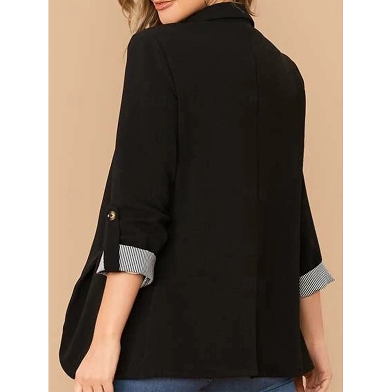 Women's Blazer Work Stripe Solid Color Warm Stylish Regular Fit Outerwear Long Sleeve Spring Light Blue S4