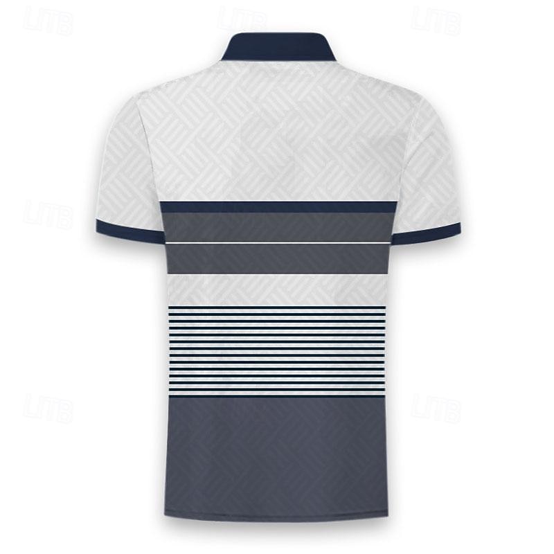 Men's Striped Polo Shirts Golf Shirt Short Sleeve Polo Shirts Collared Shirts WorkWear Formal Wear Festival Wear Buttons 3D Print Spring & Summer White2