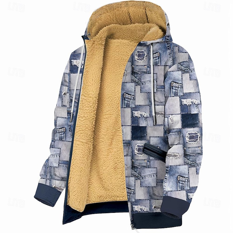 Men's Plaid Hoodie Hoodies Sweatshirt Fashion Cowboy Long Sleeve Crew Neck Blue Fall Winter Designer