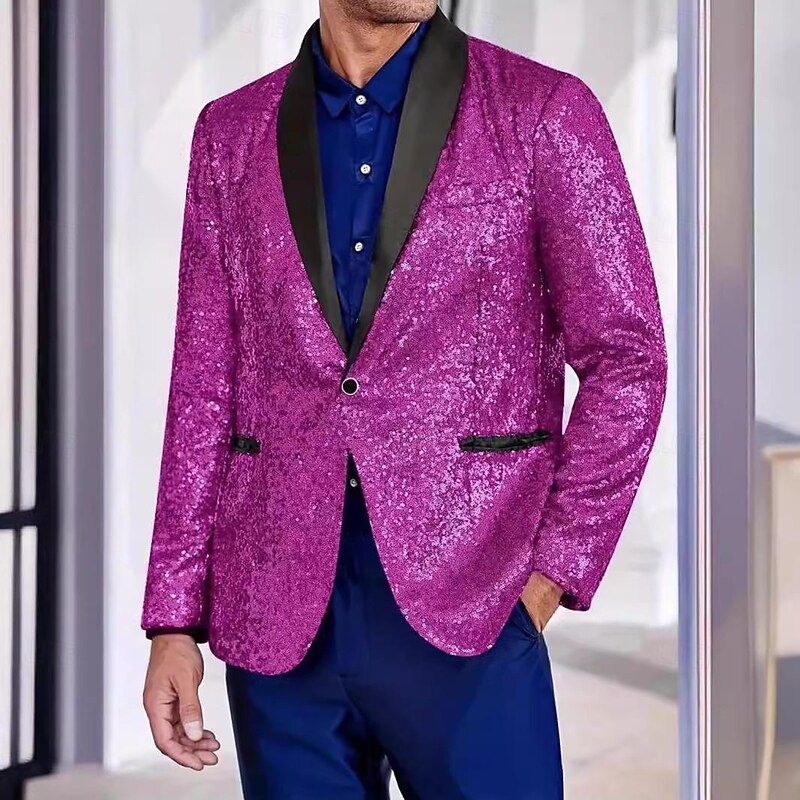 Male Blazer Birthday Party Party & Evening Sweet Fall & Winter Sequined Sequin Shimmery Wedding Single Breasted Blazer Silver Purple Gold3