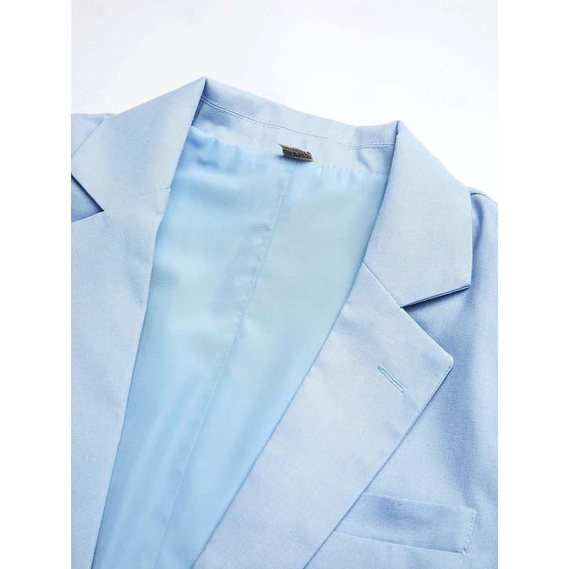 Men's Blazer Jacket Linen Blazer Notch Collar Fashion Casual Solid Colored Sky Blue Dark Grey Army Green Tailored Fit Single Breasted Two-buttons3