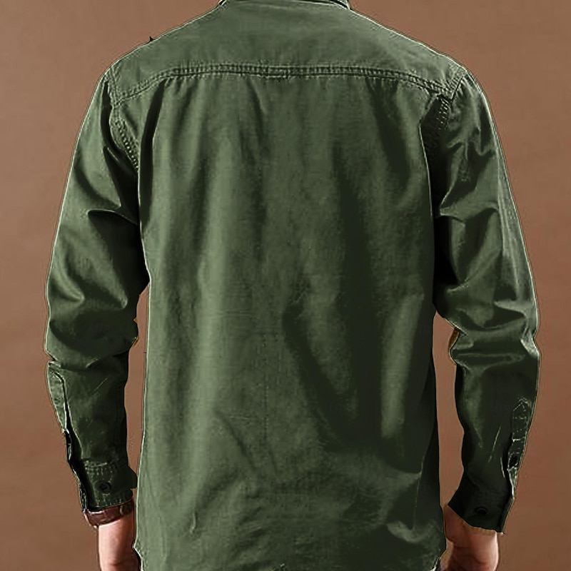 Men's Letter Printed Work Shirt Western Shirt Cargo Shirt Long Sleeve Casual Tactical Sports & Outdoor Going out Winter Spring &  Fall Turndown Print Army Green Blue Khaki2