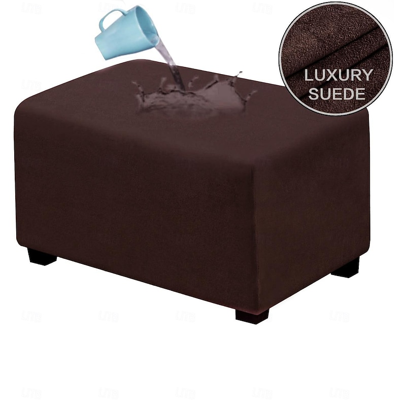 Velvet Ottoman Cover Rectangle,Storage Ottoman Slipcover Thick Stretchable Footrest Stool Covers with Elastic Band