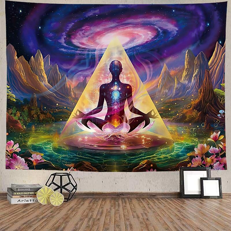 Blacklight Tapestry UV Reactive Glow in the Dark Glow Party Chakra Bohemian Trippy Misty Boho Lotus Meditation Hanging Tapestry Wall Art Mural for Living Room Bedroom2