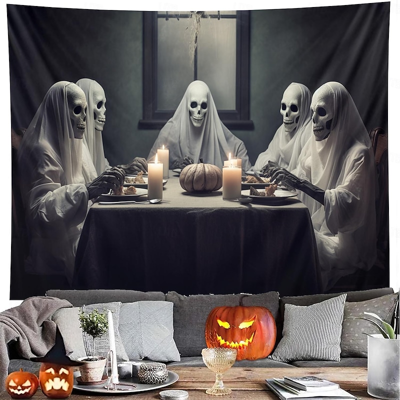 Halloween Decorations Ghosts Dinner Hanging Tapestry Wall Art Large Tapestry Mural Decor Photograph Backdrop Blanket Curtain Home Bedroom Living Room Decoration Pumpkin Haunted House
