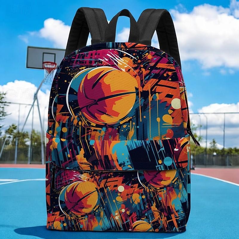 Basketball Print Backpack for Boys and Teens – Large Capacity Sports-Themed School Bag with Colorful Street Style Design for Daily Use and Gym Practice