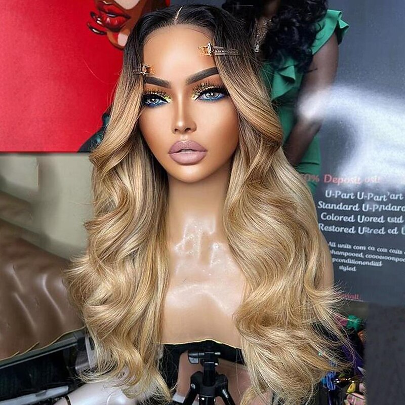 Human Hair 13x4 Lace Front Wig Middle Part Brazilian Hair Wavy Blonde Multi-color Wig 130% 150% Density Ombre Hair Natural Hairline 100% Virgin Glueless Pre-Plucked For Women Long Human Hair Lace Wig3