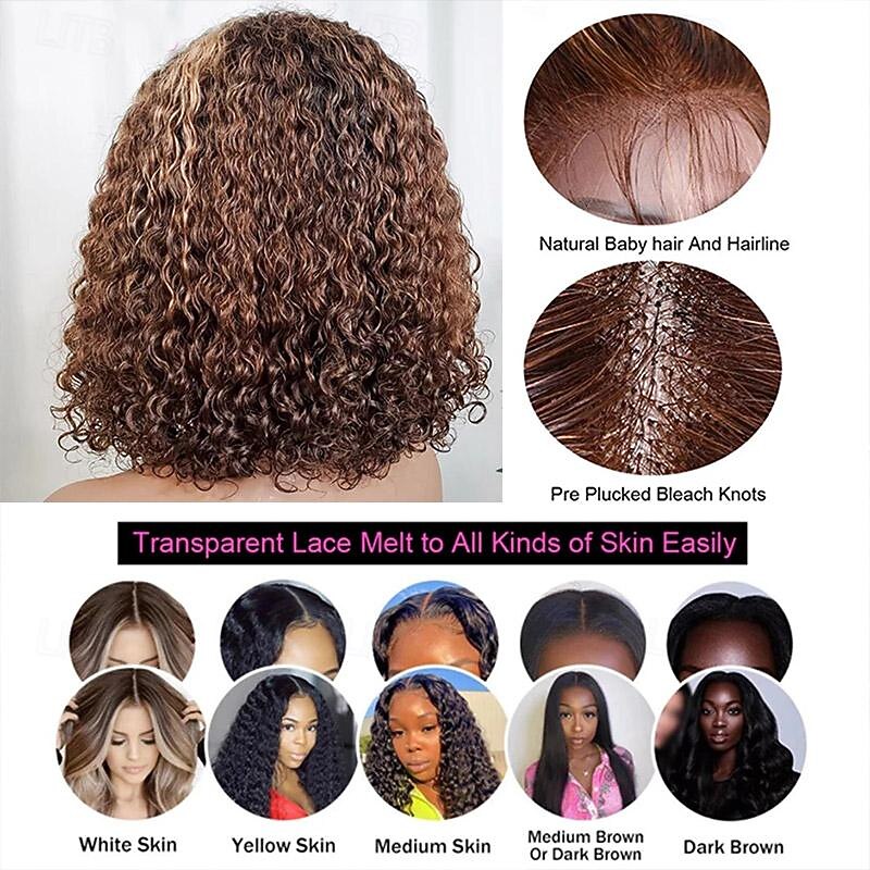 Highlights P4/27 13*4 Short BOBO straight front lace wig 150% density 10-14 inches3