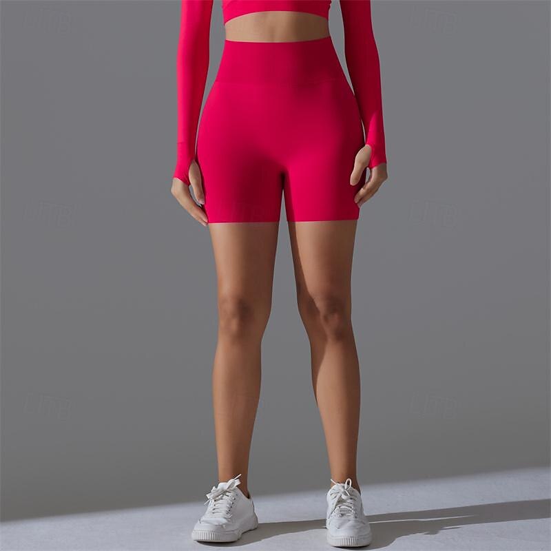 Women's Gym Shorts Yoga Shorts Workout Shorts Elastic Waistband High Waist Pilates Gym Workout Workout Shorts Solid Color Black Red Burgundy Sports Activewear Stretchy Slim4