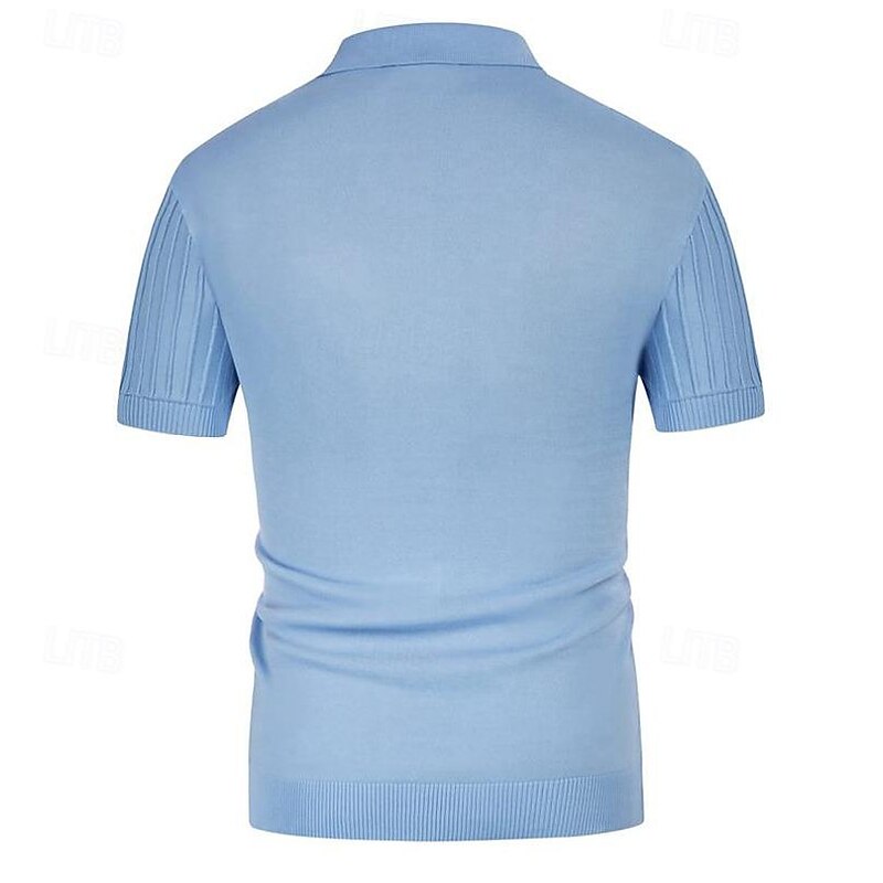Men's Knit Polo Sweater Golf Shirt Business Casual Classic Short Sleeve Basic Modern Color Block Button Summer Spring Light Blue Pink Green Knit Polo Sweater4